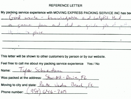 recommendation letters, testimonials, packing services inc
