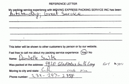 recommendation letters, testimonials, packing services inc