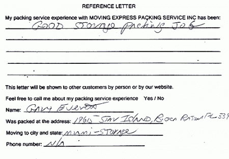 recommendation letters, testimonials, packing services inc