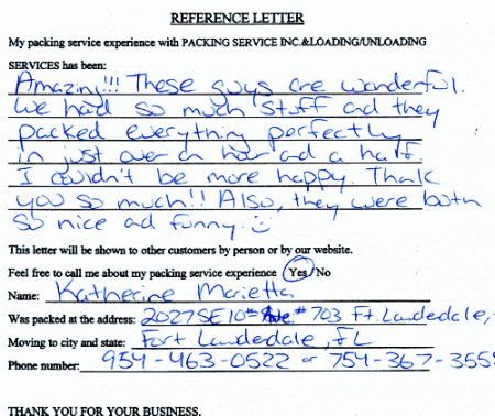 recommendation letters, testimonials, packing services inc