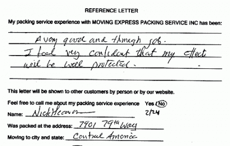 recommendation letters, testimonials, packing services inc