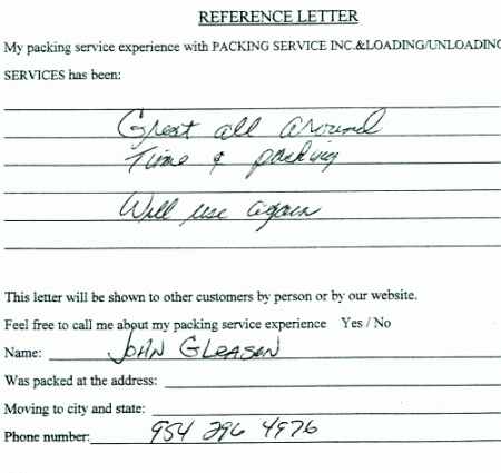 recommendation letters, testimonials, packing services inc
