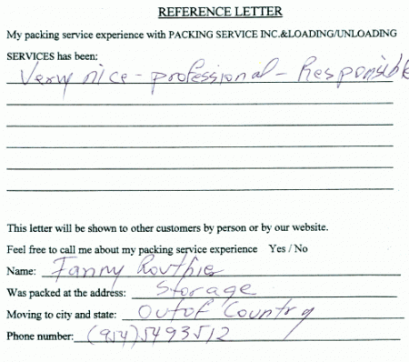 recommendation letters, testimonials, packing services inc