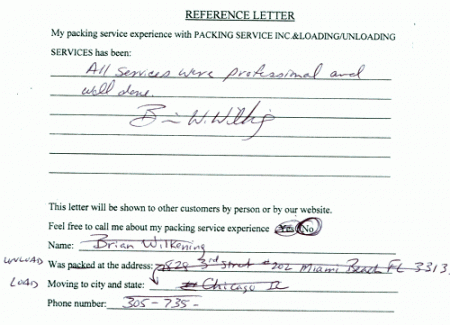 recommendation letters, testimonials, packing services inc